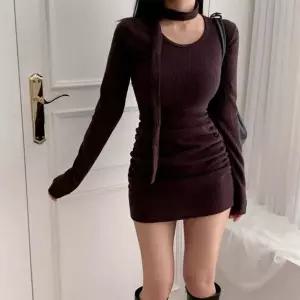 [하프클럽/]여자 롱머플러 슬림핏 글램룩 셔링 클럽 미니 원피스