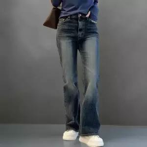 [하프클럽/]여성 슬림핏 캣브러시 스판 부츠컷 워싱 중청 청바지