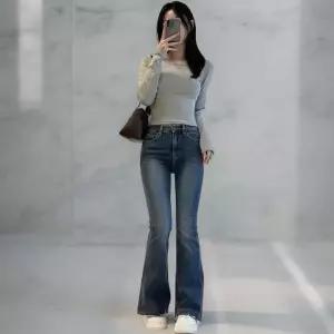 [하프클럽/]여성 기모 컷팅 부츠컷 히든밴딩 슬림 청바지