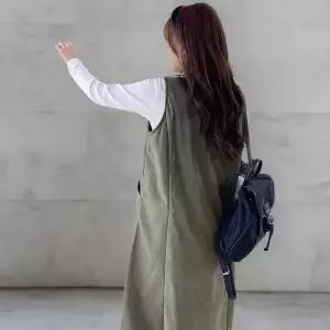 [하프클럽/]여성 캐주얼 면혼합 골덴 A라인 민소매 긴 원피스