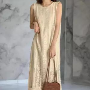 [하프클럽/]여성 펀칭 자수 레이어드 슬릿 민소매 드레스