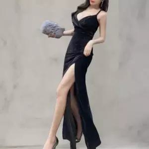 [하프클럽/]여성 파티 드레스 벨벳 뷔스티에 슬릿 롱 원피스