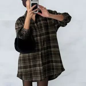 [하프클럽/]여성 체크 미니원피스 레이어드 랩치마와 플레어 셔츠