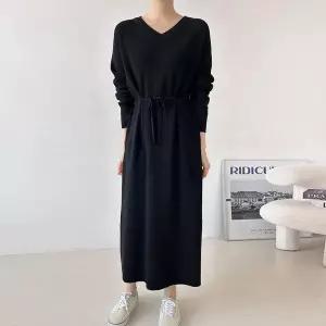 [하프클럽/셀러허브_여성트랜드패션]빅사이즈 511 리본끈일자핏롱원피스 DAR