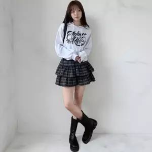 [하프클럽/]여성 귀여운 배색 체크 플레어 밴딩 미니 스커트