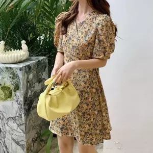 반팔 플라워 꽃무늬 랩 여행 휴양지 봄 A라인 스커트