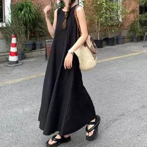 여성 휴양지코디 검정색 통 비치 민소매 휴양지 여름원피스