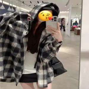 셔츠자켓 체크후드 스트릿 오버핏 하이틴 데일리룩