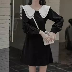 긴팔 원피스 프릴 미디 하객룩 결혼식 피로연 카라넥