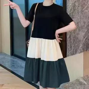 원피스 배색원피스 멋스러운 단독으로 룩 입어도 캐주얼 반팔원 배색 와이드핏