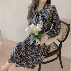 여자 꽃무늬 하객룩 러플 플라워 쉬폰 프릴 원피스 드레스 롱원피스