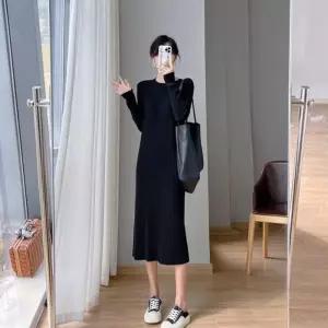 롱 라운드넥 OHS-CONL3382 니트 골지 원피스 롱 데일리 루즈핏 임산부