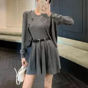 원피스 세트 셔츠 가디건+플리츠 온나핏 여름 니트