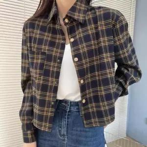 여성 데일리 캐주얼 루즈핏 셔츠 레이어드 체크 크롭