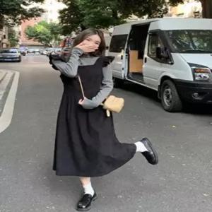 휴양지 롱원피스 그레이 세트 목폴라 뷔스티에 서스펜더 프릴