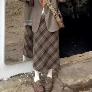 여성 빈티지 스커트 가을 롱 겨울 치마 허리 체크 밴딩