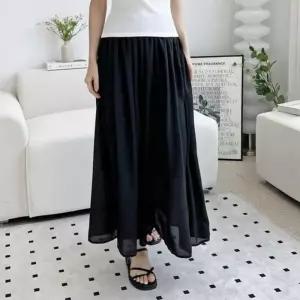 여자 와이드 플레어 롱 팬츠 밴딩 안감 치마바지 여자밴딩롱치마바지 쉬폰 찰랑 스커
