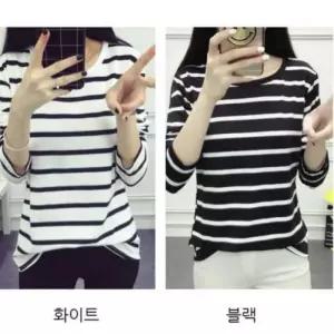 여자 단가라 티셔츠 줄무늬 스트라이프 코디 캐주얼