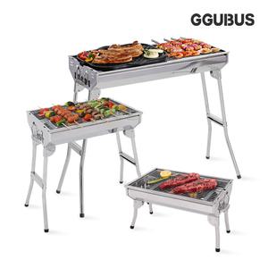 꾸버스 포터블 바베큐 그릴 접이식 스텐 M L XL 캠핑 펜션 숯불 직화 BBQ 화로