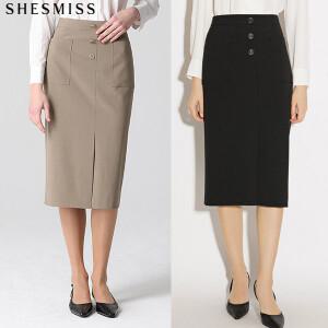 [쉬즈미스(SHESMISS)] 단아한 버튼 포인트 미디 스커트