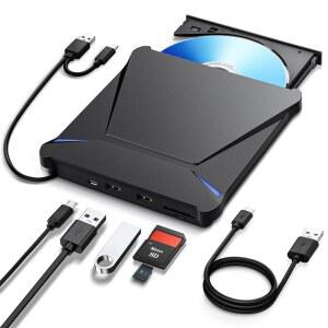 하이웨이 5 in 1 외장 드라이브, 100G 디스크 R/W 지원, USB3.0 타입-C 블러레이 드라이브 BD DVD 버너, USB 포트 2개, SD/TF 카드 슬롯, Windows XP/7/8/10/11 Mac 노트북 데스크톱 호환