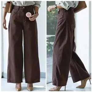 [스타일나]여성 바이오 절개 코튼 세미 와이드 팬츠 면 통바지