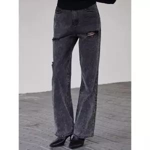 [하프클럽/에고이스트]다크 그레이 디스트로이드 NON SPAN 데님팬츠 EQ3ODP01