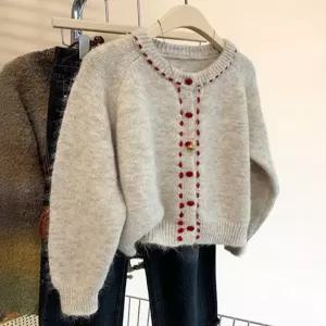 [모어오브]스티치 니트 가디건 라운드넥 긴팔 아우터