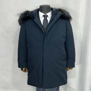 [바쏘옴므]폭스퍼 시베리안 구스다운 롱패딩 야상 후드점퍼 네이비 Y4UB68-2