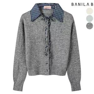 여성 체크 카라 리본 가디건