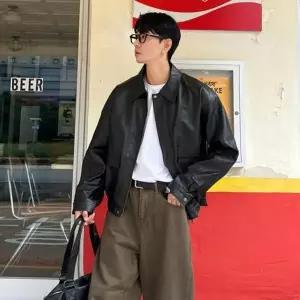 남자 레더 자켓 블루종 커브드 오버핏 가죽 점퍼