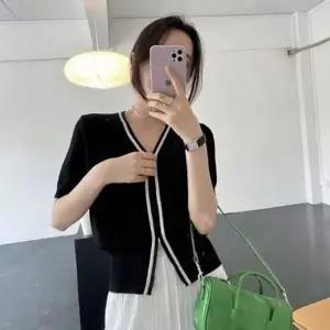 [하프클럽/]땡처리 우먼 하절기 반팔가디건 투웨이집업 듀얼컬러 검정 아이