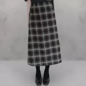 [하프클럽/]여성 두툼 하이웨이스트 배색 체크 A라인 긴 치마