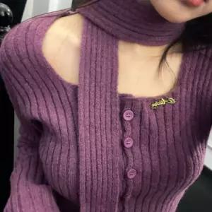 여성 따뜻한 골지니트 슬림핏 보온성 데일리룩 데이트룩 머플러 가디건 세트 겨울