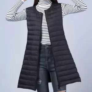 여성 차이나넥 롱조끼 가벼운 레이어드 이너 간절기 겨울 보관파우치 경량패딩 롱경량