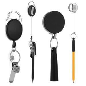 4Pcs 헤비 듀티 리트랙터블 풀 펜 홀더 범용 랜야드 이상적인 그립 스트레치 홀더, 벨트 클립 키 링 두꺼운 나일론 케이블 포함 카펜터 웨이터 건설 작업자 제작자