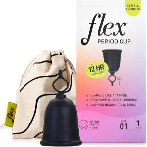 플렉스 컵 스타터 키트 (슬림 핏 - 사이즈 01) 재사용 가능한 생리컵 + 무료 생리 디스크 2개 쉽게 제거할