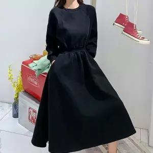 [하프클럽/]맨투맨 롱원피스 라운드넥 허리밴딩 플레어스커트 손목 시보리