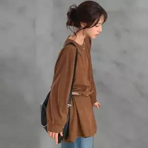 [하프클럽/]여성 코듀로이 라운드넥 긴팔티 벨트 포함 미니 드레스