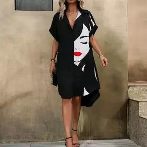 [하프클럽/]여자 페이스 루즈핏 반팔 셔츠 원피스 JSW-OPS-SP0000CRN-블랙