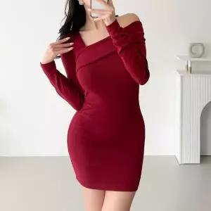 [하프클럽/]여자 넥라인 언발 쁘띠 무지컬러 골지 원피스