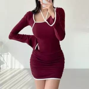 [하프클럽/]여성 베이직 콘트라스트 쁘띠 슬림핏 원피스