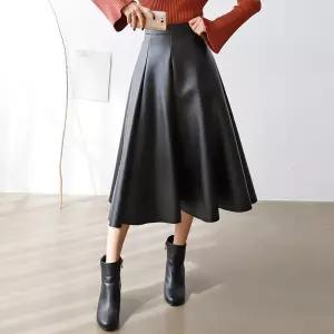레더 후레아 롱스커트 레자 가죽 겨울 플레어 롱 치마