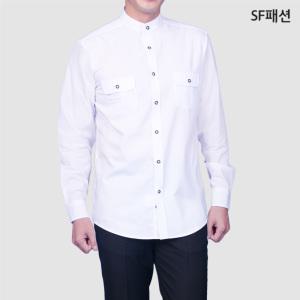 남성 차이나카라 화이트 슬림핏 긴팔 셔츠 남방 와이셔츠 데일리 유니폼