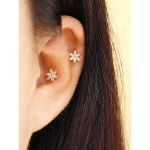 [미니멀피어싱]14K 크리스탈 여섯꽃잎 플라워 피어싱 귀걸이