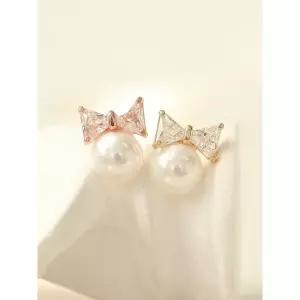[미니멀피어싱]14K 큐빅 리본 진주 피어싱 귀걸이