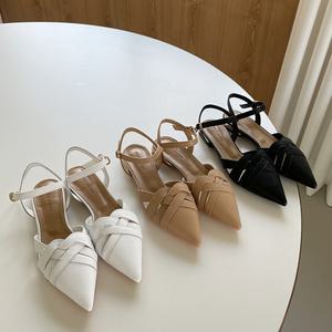 천연가죽 꼬임 슬링백 플랫슈즈 스틸레토플랫 2cm