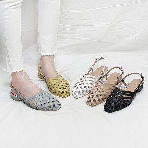 [디아]보망 위빙 꼬임 크로스 천연가죽 스트랩 샌들 3cm