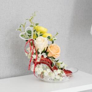 비누 장미 라넌큘러스 조화 센터피스 글리터하이힐 수반 set 20cm 인테리어 꽃 테이블 행사 장식 소품