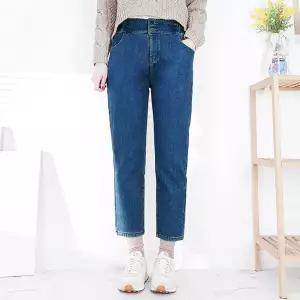 [일공삼에스티]배기핏 융기모 밍크 스판 밴딩 겨울청바지 투버튼데님